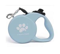 CROWN PAWS Retractable Dog Leash (Small), 10ft Heavy Duty Nylon Tape for Dogs up to 33 lbs, One-Hand Brake & Lock, Tangle-Free, Compact Lightweight Design, Blue S GC-DAN