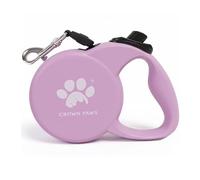 CROWN PAWS Retractable Dog Leash (Small), 10ft Heavy Duty Nylon Tape for Dogs up to 33 lbs, One-Hand Brake & Lock, Tangle-Free, Compact Lightweight Design, Pink S GC-DAN