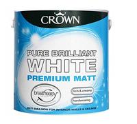 Crown Premium Pure Brilliant White Matt Breatheasy Paint 2.5L Walls & Ceilings