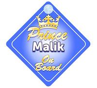 Crown Prince Malik On Board Personalised Baby / Child Boys Car Sign