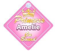 Crown Princess Amelie On Board Personalised Baby / Child Girls Car Sign