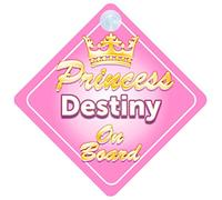 Crown Princess Destiny On Board Personalised Baby / Child Girls Car Sign