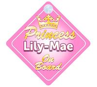 Crown Princess Lily-Mae On Board Personalised Baby / Child Girls Car Sign