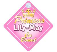 Crown Princess Lily-May On Board Personalised Baby / Child Girls Car Sign