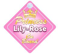 Crown Princess Lily-Rose On Board Personalised Baby / Child Girls Car Sign