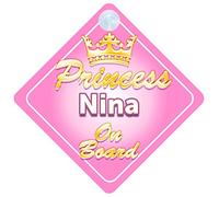 Crown Princess Nina On Board Personalised Baby / Child Girls Car Sign
