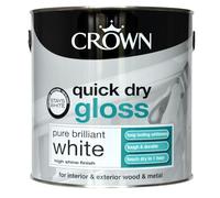 Crown Quick Dry Gloss Emulsion Paint, 2.5L, Pure Brilliant White