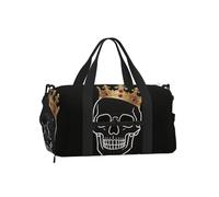 Crown Skull Flat Duffel Bag with Shoe Compartment-Sports Gym Weekender for Men Women, Waterproof Travel Tote with Wet Pocket for Dirty Shoes