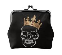 Crown Skull Flat Leather Coin Purse for Women-Small Kiss Lock Wallet, Mini Card Holder for Keys Lipstick, Cute Change Purse for Travel