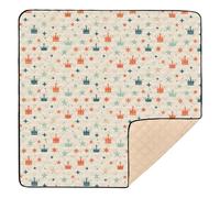 Crown Stars Pattern Beige Large Sturdy Baby Gym & Activity Mat for Indoor Outdoor Non-Toxic Playroom Activity Mat for Babies Infants Toddlers, 50'' x 50''