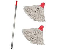 Crown Supplies Professional Colour Coded Mop Handle and 2 Mop Heads - Colour Red