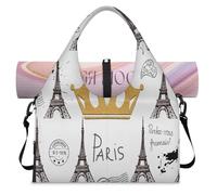 Crown Tower Eiffel Sports Duffel Bag for Women Men Weekend Overnight Bag with Shoe Compartment Shoulder Tote Luggage Bag for Yoga Gym Travel