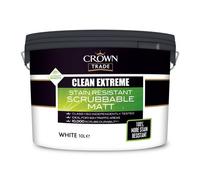 10lt Crown Clean Extreme, Stain Resistant, Scrubbable Matt White Emulsion Paint for Walls and Ceilings