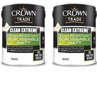 Crown Trade Clean Extreme Stain Resistant Scrubbable Matt Paint White 5L Pack Of 2