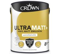 Crown Ultra Matt Plus Vinyl Matt Emulsion Paint for Walls & Ceilings, Pure Brilliant White, Anti-Mould, High Coverage, 2.5L