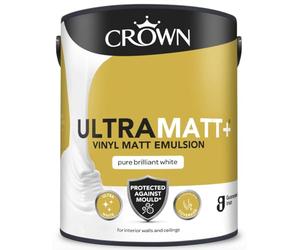 Crown Ultra Matt Plus Vinyl Matt Emulsion Paint for Walls & Ceilings, Pure Brilliant White, Anti-Mould, High Coverage, 2.5L