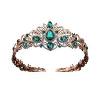 Crown Vintage Bronze Emerald Green Fairy Crown Tiaras Crystal Leaves Elf Tiara Bandana