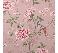 Crown Wallpaper Akina Floral Birds Blush Pink Fabric Effect Wallpaper M1726
