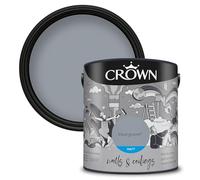 Crown WALLS & CEILINGS Cool Mid Grey Matt Emulsion Paint 2.5L | Rich velvety matt in Blue Gravel. Covers beautifully. Ideal for bedrooms & living rooms. Low VOC, low odour, vegan