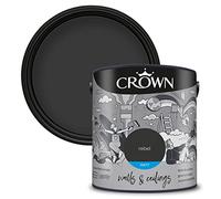 Crown WALLS & CEILINGS Grey Black Matt Emulsion Paint 2.5L | Rich velvety matt in Rebel. Covers beautifully. Ideal for bedrooms & living rooms. Low VOC, low odour, vegan
