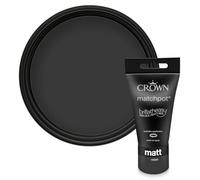 Crown WALLS & CEILINGS Grey Black Matt Paint Tester Pot - Sample 40ml | Try Rebel before you buy. See the true colour on your wall, in your own light. Low VOC, low odour, breatheasy