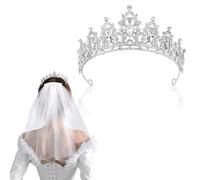 Crown Wedding Veils,Women Crystal Wedding Crown,Women's White Ivory Tulle Short Veils,Rhinestone Tiara,For Brides Shower Bachelorette Party Costume Dress up Gift Halloween Girls First Communion
