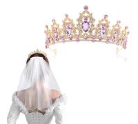 Crown Wedding Veils,Women Crystal Wedding Crown,Women's White Ivory Tulle Short Veils,Rhinestone Tiara,Headband Princess Queen Hair Accessories,For Birthday Prom Bridal Hen Party Halloween Christmas