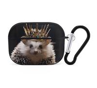 Crown with Hedgehog Airpod Pro Case AirPods 2 Case for Women Hard Shell Protective Cover with Carabiner Keychain Compatible with AirPods Case 2nd 1st Generation, Front LED Visible Black