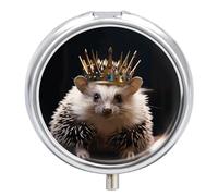 Crown with Hedgehog Pill Box Round Portable Small Pill Case Waterproof Travel Pill Box Organizer for Pocket Purse and Daily Convenience