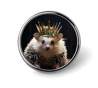 Crown With Hedgehog Round Badge Personalized Metal Lapel Pin Badges Fit Clothing Bags Hat Humorous Printed Brooch Badge Party Decorations Accessories for Men Women