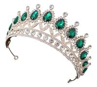 Crown Women Tiara Wedding Headpiece for Parties, Green Rhinestone | Zinc Alloy Build, with Pin at Both Ends, Secured by Ribbon, Photography Prop
