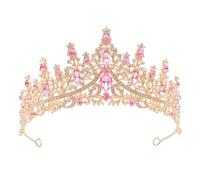 Crown Women Wedding Tiaras Bride Princess Crown Pink Crystal Gold Headpiece Royal Queen Headband Hair Accessories for Birthday Prom Pageant Graduate Party Wedding Halloween Christmas Cake Topper