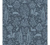Crown Woodland Floral Animal Print Birds Dark Blue Spongeable Wallpaper M1169