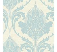 Zahra Duck Egg Damask Wallpaper Crown Traditional Blue Cream Gold