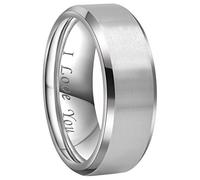 CROWNAL 4mm 6mm 8mm Black/Silver Titanium Wedding Couple Bands Rings Men Women Matte Finish Beveled Edges Engraved I Love You Comfort Fit Size 4 to 16, titanium