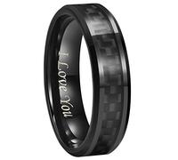 CROWNAL 6mm 8mm 10mm Black Carbon Fiber Black Tungsten Carbide Wedding Band Ring Engraved I Love You Men Women Size 4 to 16, tungsten