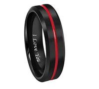 CROWNAL 6mm 8mm 10mm Thin Red Groove Black Brushed Tungsten Carbide Wedding Band Ring Comfort Fit Engraved I Love You Size 5 To 17, Tungsten,Tungsten Carbide, tungsten