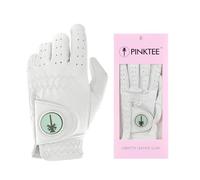 CROWNBLANKS PINKTEE Women's Golf Glove Left Hand Ladies Premium AAA Cabretta Leather Golf Gloves with Removable Magnetic Ball Marker Full Finger (Mint Mark, 20)