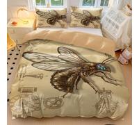 Crowned Bee Duvet Cover, Retro Entomology Heraldry Golden Illustration Bedding Sets, Farmhouse Bedding, Vintage Bee Duvet Cover (04,King240x220cm+50x75cm*2)
