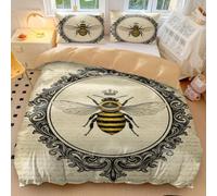 Crowned Bee Duvet Cover, Retro Entomology Heraldry Golden Illustration Bedding Sets, Farmhouse Bedding, Vintage Bee Duvet Cover (01,King 240x220cm+65x65cm*2)