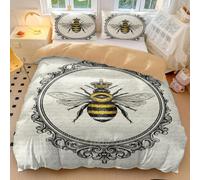 Crowned Bee Duvet Cover, Retro Entomology Heraldry Golden Illustration Bedding Sets, Farmhouse Bedding, Vintage Bee Duvet Cover (02,King 240x220cm+65x65cm*2)
