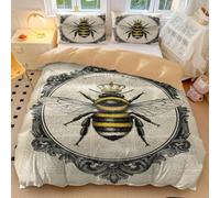 Crowned Bee Duvet Cover, Retro Entomology Heraldry Golden Illustration Bedding Sets, Farmhouse Bedding, Vintage Bee Duvet Cover (05,King240x220cm+50x75cm*2)