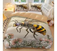 Crowned Bee Duvet Cover, Retro Entomology Heraldry Golden Illustration Bedding Sets, Farmhouse Bedding, Vintage Bee Duvet Cover (03,King240x220cm+50x75cm*2)