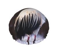 Crowned Bird Print Shower Cap for Women Men, Reusable Double-Layer Fabric Bathing Cap Girls Hair Caps, 27 CM