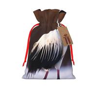 Crowned Bird Printed Christmas Drawstring Bags,M | Reusable Xmas Gift Storage Bags, Red Ribbon