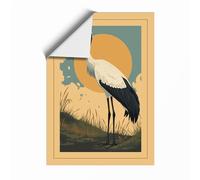 Crowned Crane at Dawn Japandi Unframed Wall Art Print A3 (42×29.7cm), Wall Decor for Living Room, Bedroom, Office & Home, Art Gift