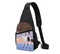 Crowned Crane Casual Sling Bag Crossbody Shoulder Pack,Durable Polyester Chest Bag with Multiple Pockets and Key Holder,Adjustable Strap for Men Women