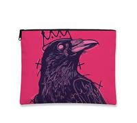 Crowned Crow Makeup Bag, Illustrated Raven Gothic Cosmetic Travel Bags for Women, Portable Small Canvas Zipper Pouch, Festival Gift Skincare Toiletry Bag Organizer, Peach, 7x9 Inch, Crow