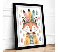 Crowned Fox Boho Framed Wall Art Print A4 (29.7×21cm) Black, Wall Decor for Living Room, Bedroom, Office & Home, Ready to Hang, Art Gift