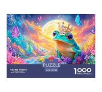Crowned Frog Amid Flowers Under A Bright Moon 1000 Piece Jigsaw Puzzle Dream Frog Great Gift for Elders, Seniors, Adults & Kids 52x38cm/1000pcs